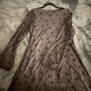 See You Monday Brown Long Sleeve Dress with Bow Motif